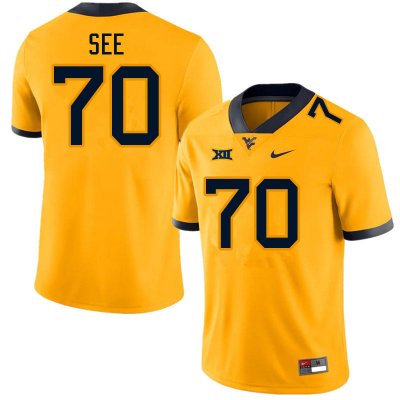 Men's West Virginia Mountaineers NCAA #70 Shaun See Gold Authentic Nike Stitched College Football Jersey FG15Q85SW